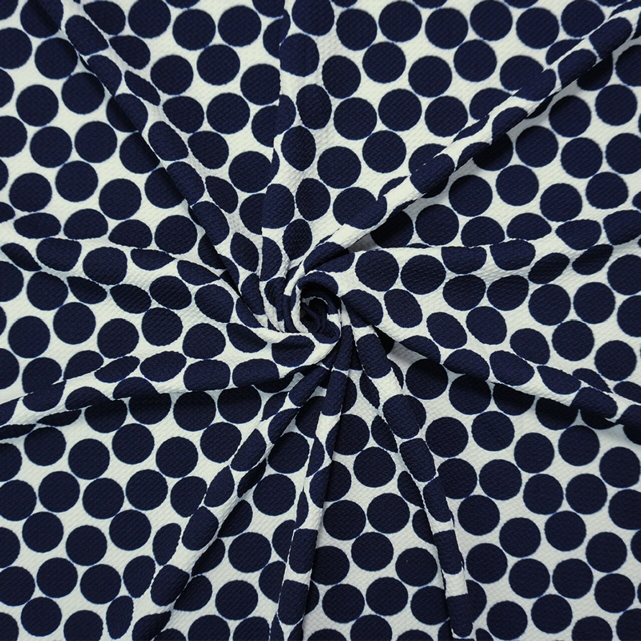 Navy-White Poly Dot Printed Liverpool Double Knit Fabric By the Yard
